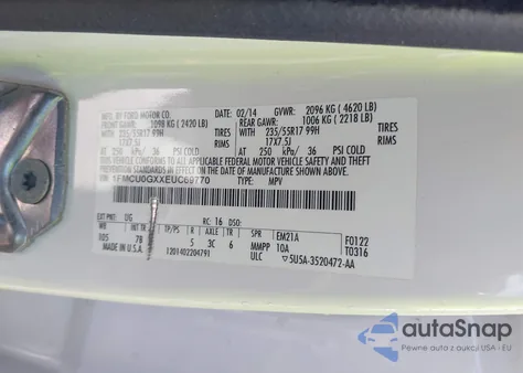 2014 Ford Escape Se z USA, uszkodzony, nr VIN 1FMCU0GXXEUC69770